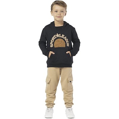 CONJUNTO INFANTIL MENINO SPORT LEAGUE MOLETOM PRETO