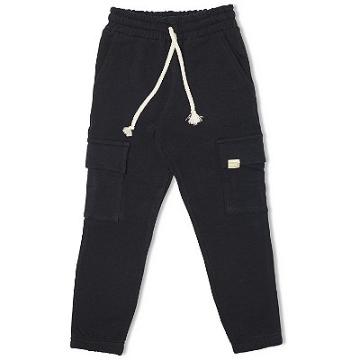 CALÇA INFANTIL MENINA BOLSO CARGO MOLECOTON PRETA