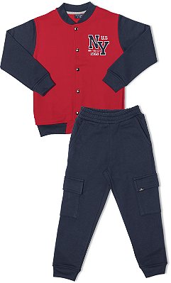 CONJUNTO INFANTIL MENINO BOMBER MOLETOM VERMELHO