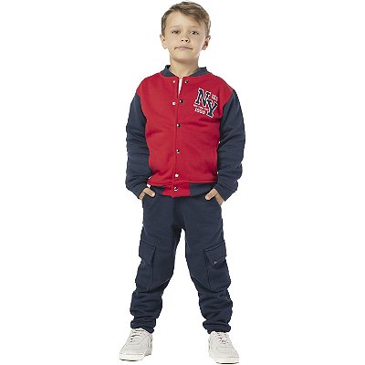 CONJUNTO INFANTIL MENINO BOMBER MOLETOM VERMELHO