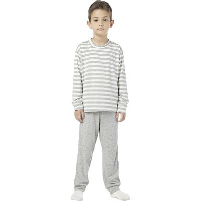 PIJAMA INFANTIL MENINO ALGODÃO LISTRADO CINZA