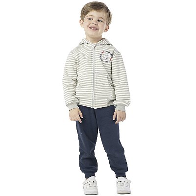 CONJUNTO INFANTIL MENINO LISTRADO MOLETOM MARINHO