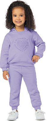 CONJUNTO INFANTIL MENINA CORAÇÃO PELUDINHO MOLETOM LILÁS