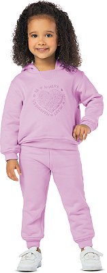 CONJUNTO INFANTIL MENINA CORAÇÃO PELUDINHO MOLETOM ROSA CLARO