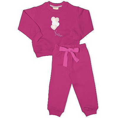 CONJUNTO INFANTIL MENINA BALÃO DE CORAÇÃO MOLETOM PINK