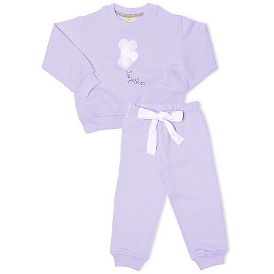CONJUNTO INFANTIL MENINA BALÃO DE CORAÇÃO MOLETOM LILÁS
