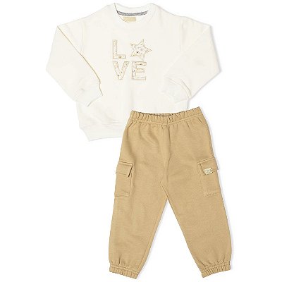 CONJUNTO INFANTIL MENINA LOVE ESTRELA MOLETOM CRÚ