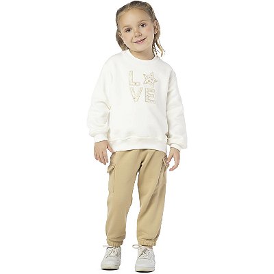 CONJUNTO INFANTIL MENINA LOVE ESTRELA MOLETOM CRÚ