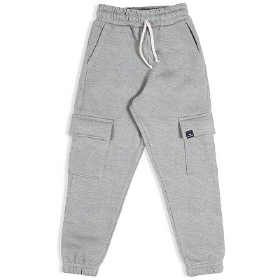 Calça infantil moletom jogger bolso cargo cinza