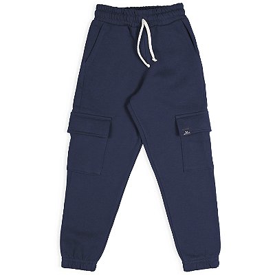 Calça infantil moletom jogger bolso cargo marinho