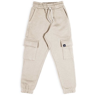 Calça infantil moletom jogger cargo bege