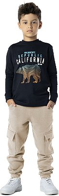 Calça infantil moletom jogger cargo bege