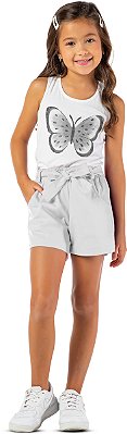 Short infantil menina cinto laço algodão branco