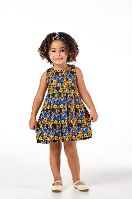 Vestido infantil menina algodão estampado margaridas