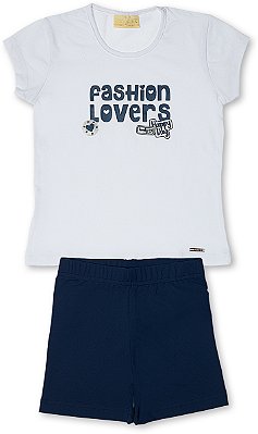 Conjunto infantil menina algodão e bermuda suplex marinho