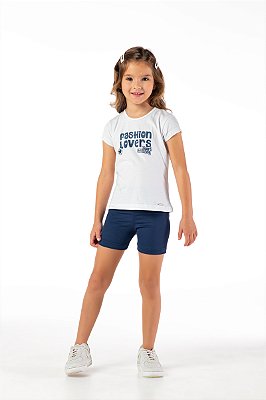 Conjunto infantil menina algodão e bermuda suplex marinho