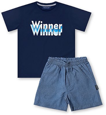 Conjunto infantil menino estampado algodão marinho