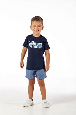 Conjunto infantil menino estampado algodão marinho