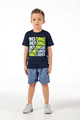 Conjunto infantil menino gamer algodão marinho