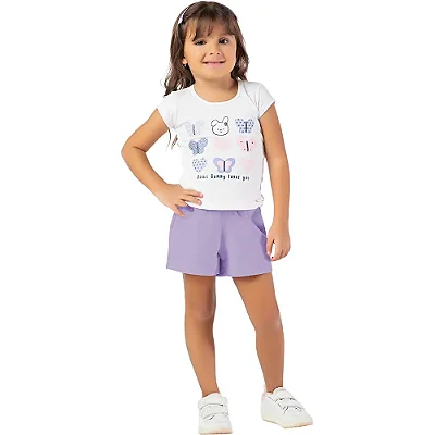Conjunto infantil menina borboleta algodão lilás