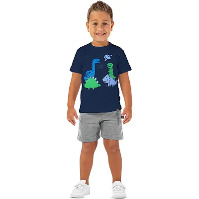Conjunto infantil menino dinossauro algodão marinho