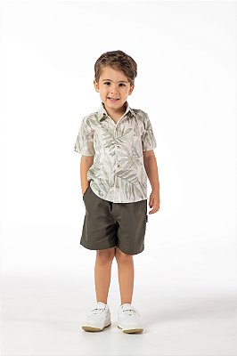 Conjunto Infantil Bebê Menino Camisa Social e Bermuda Sarja