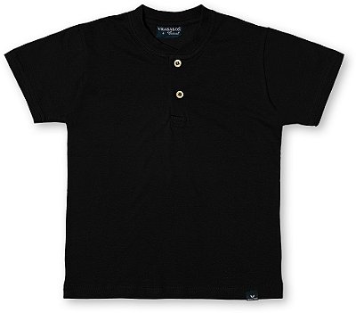 Camiseta polo infantil menino botões gola portuguesa preta