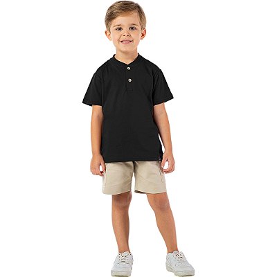 Camiseta polo infantil menino botões gola portuguesa preta