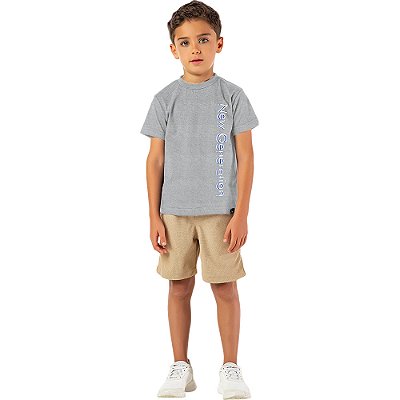 Camiseta infantil menino estampada algodão cinza