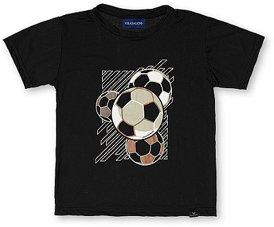 Camiseta infantil menino dry fit estampa futebol preta