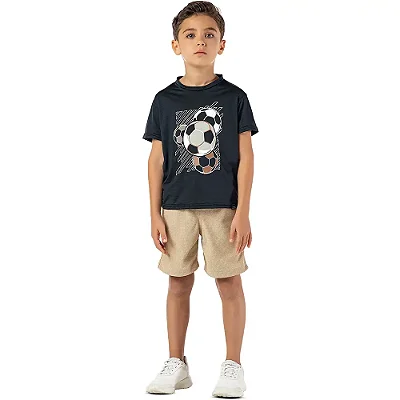 Camiseta infantil menino dry fit estampa futebol preta