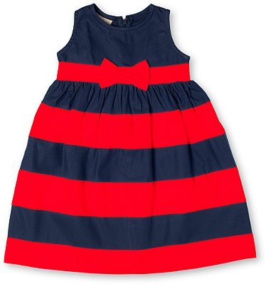 Vestido infantil menina listrado com laço algodão vermelho
