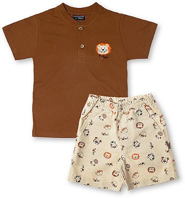 Conjunto infantil menino safari algodão marrom