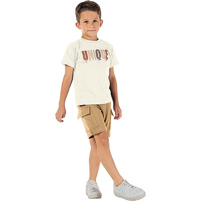 Conjunto infantil menino estampa unique algodão crú