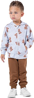 Conjunto Moletom Infantil Menino Ursinhos Cinza