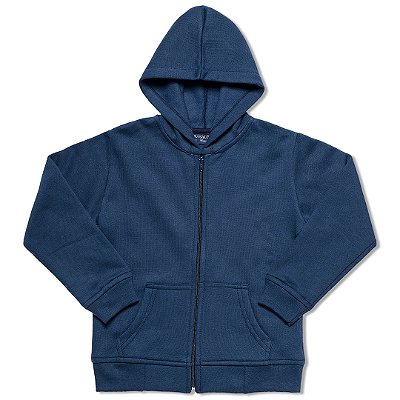 Moletom Infantil Flanelado Capuz e Zíper Unissex Marinho