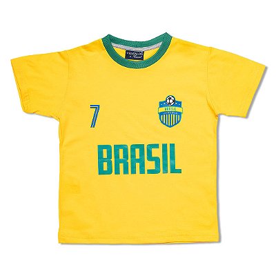Camiseta Infantil Brasil Algodão Futebol Unissex Amarela