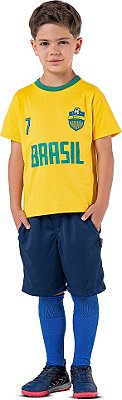 Camiseta Infantil Brasil Algodão Futebol Unissex Amarela