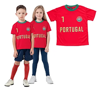 Camiseta Infantil Portugal Dry Fit Esportiva Unissex Vermelha
