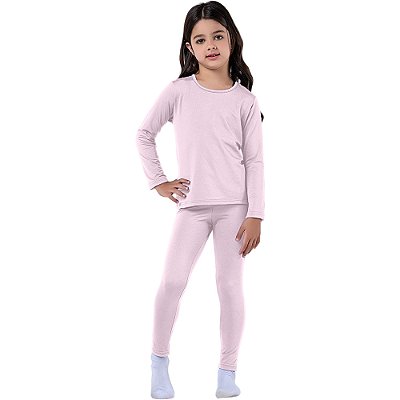 Conjunto Térmico Infantil Unissex Blusa e Calça Rosa Claro