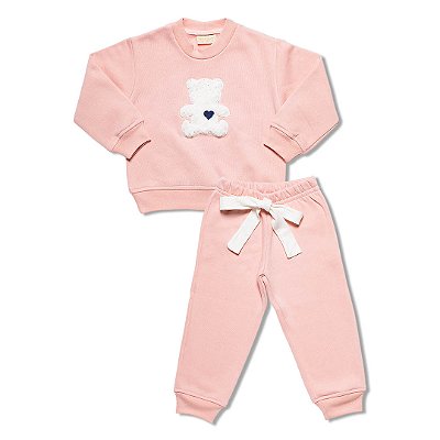 Conjunto Moletom Bebê Menina Flanelado Ursinha Pelúcia