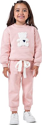 Conjunto Moletom Bebê Menina Flanelado Ursinha Pelúcia