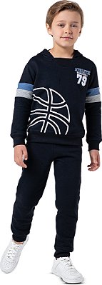 Conjunto Moletom Infantil Menino Basketball 79 com Capuz Preto