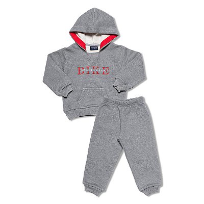 Conjunto Moletom Infantil Menino Bike Sports com Capuz Cinza