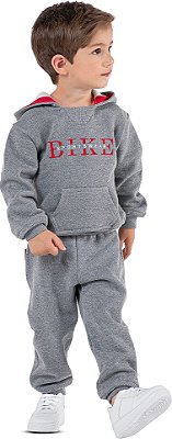 Conjunto Moletom Infantil Menino Bike Sports com Capuz Cinza