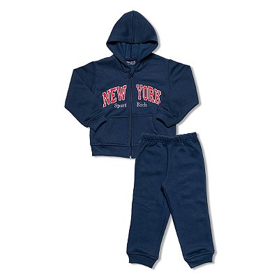Conjunto Moletom Infantil Menino New York com Capuz Zíper Marinho