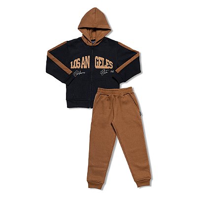 Conjunto Moletom Infantil Menino Los Angeles com Capuz Preto