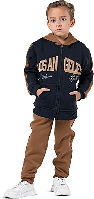 Conjunto Moletom Infantil Menino Los Angeles com Capuz Preto