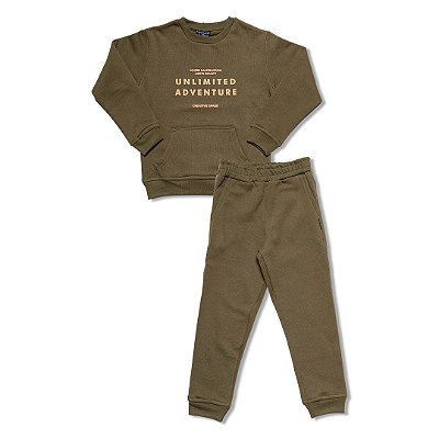 Conjunto Moletom Infantil Menino Adventure com Bolso Verde Militar