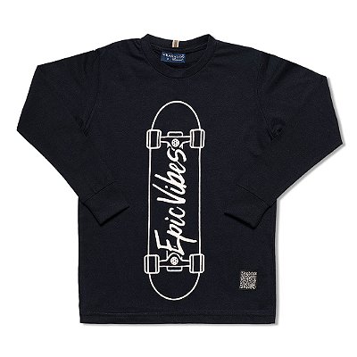 Camiseta Infantil Menino Skate Epic Vibes 100% Algodão Preta